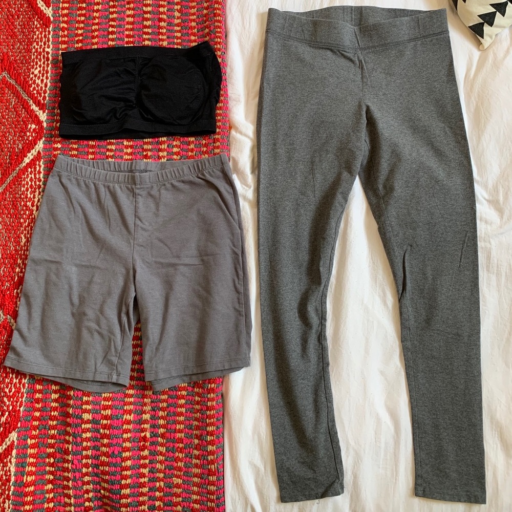 Loungewear Bundle: leggings,shorts,strapless bra.